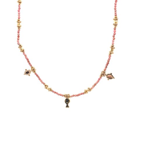 Necklace 3 drup pink goldplated
