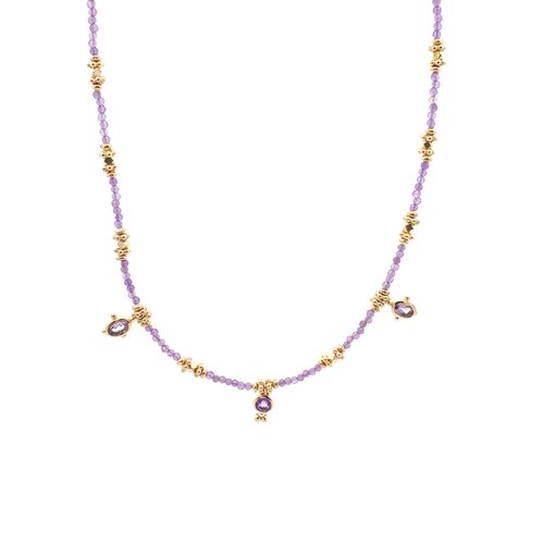 Necklace 3 drup purple goldplated
