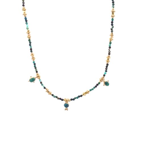 Necklace 3 drup turquoise goldplated