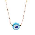 Necklace big eye pink light gold coloured