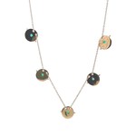 Necklace disc 5 dot green goldplated