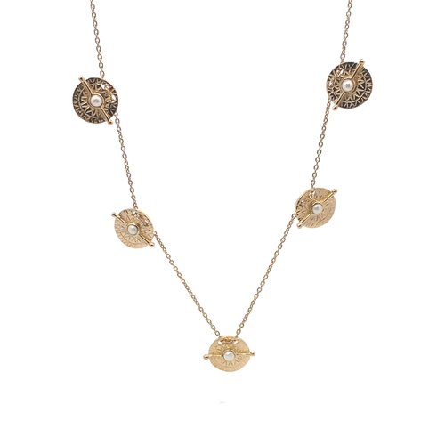 Necklace disc 5 dot pearl goldplated