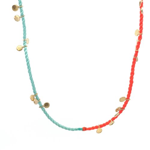 Necklace discs blue neon pink goldplated