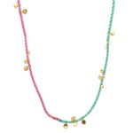 Necklace discs pink blue goldplated