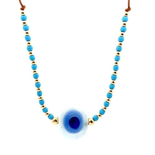 Necklace big eye blue light gold coloured