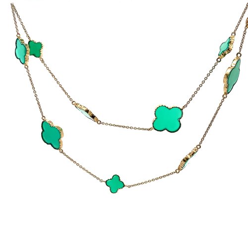 Necklace clovers green goldplated