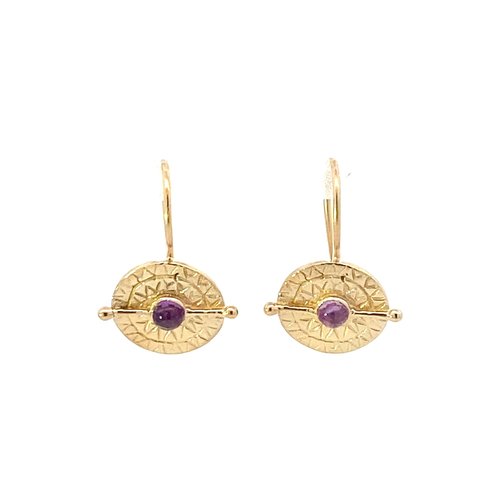 Earrings disc dot purple goldplated