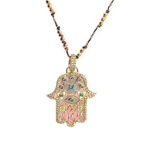 Necklace hamsa hand pink cc goldplated