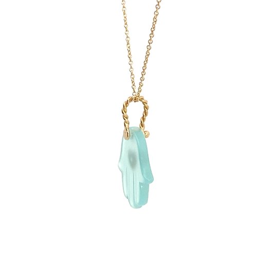 Necklace hamsa hand heart blue aqua goldplated