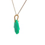 Necklace hamsa hand heart green light goldplated