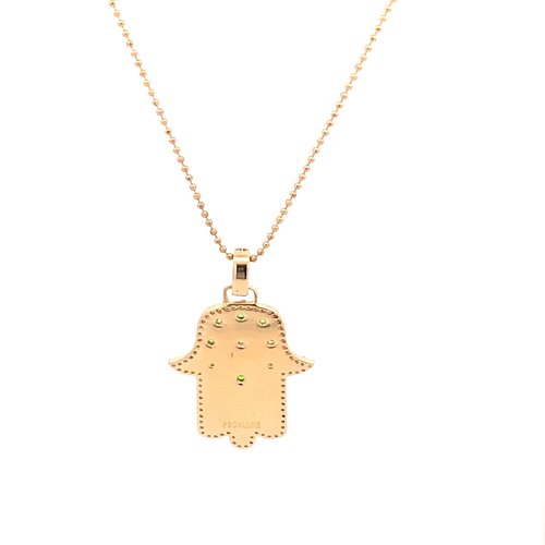 Necklace hamsa hand cc green goldplated