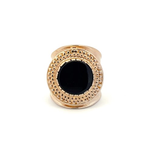 Ring flat stone black goldplated