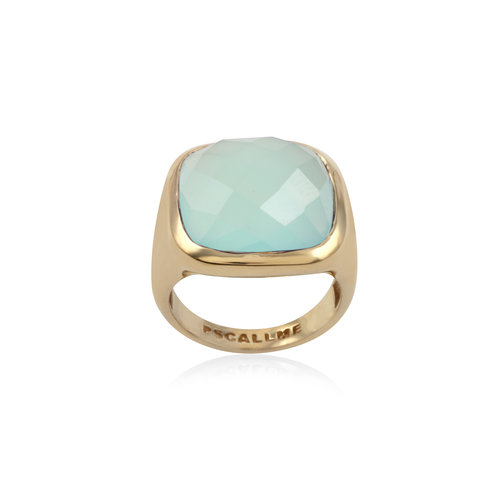 Ring stone blue aqua goldplated