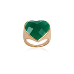 Ring heart stone green goldplated