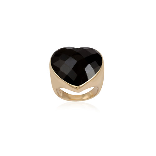 Ring heart stone black goldplated