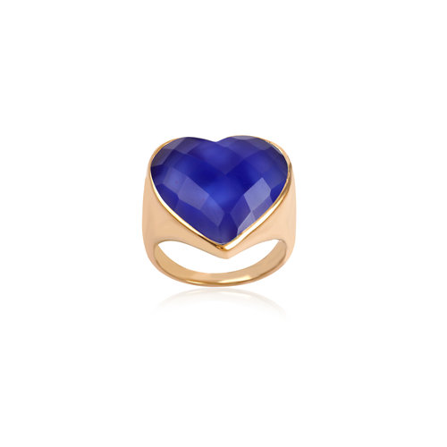 Ring heart stone blue goldplated