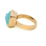 Ring square blue aqua goldplated