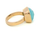 Ring square blue aqua goldplated