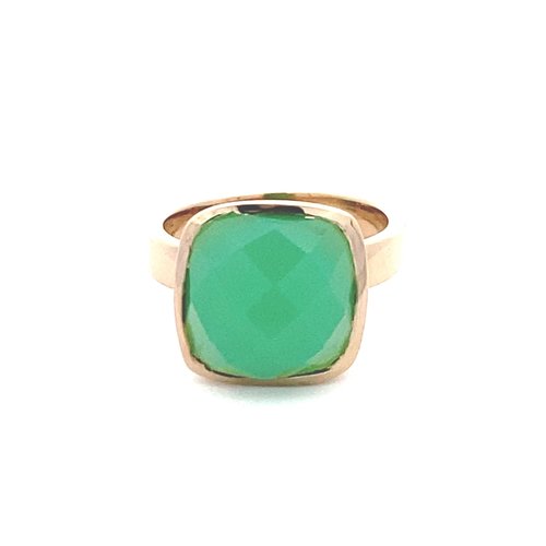 Ring square green light goldplated