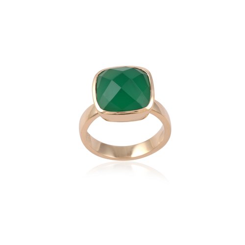 Ring square green goldplated