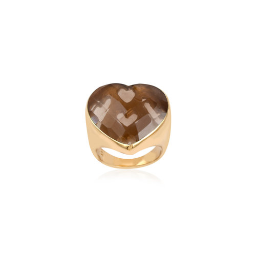 Ring heart stone brown goldplated