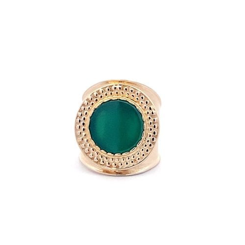 Ring flat stone green goldplated