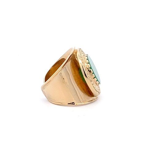 Ring flat stone green goldplated