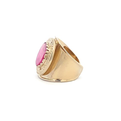 Ring flat stone fuchsia goldplated