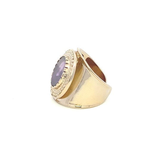 Ring flat stone purple goldplated