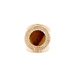 Ring flat stone brown striped goldplated