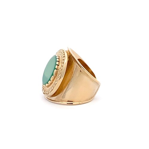 Ring flat stone green light goldplated