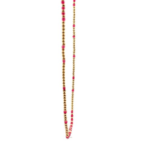 Necklace 2mm fuchsia gold coloured