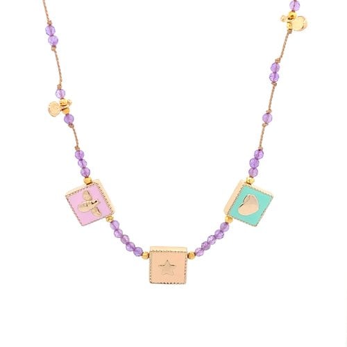 Necklace square symbols pastel goldplated