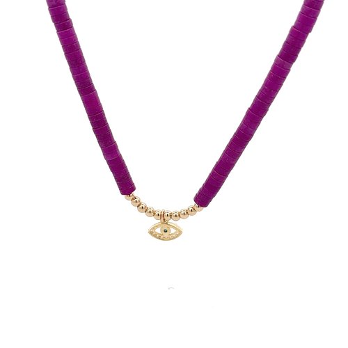 Necklace little eye purple gold coloured