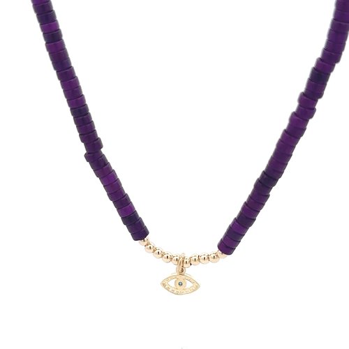 Necklace little eye purple dark gold coloured