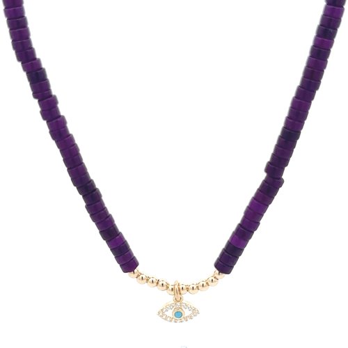 Necklace little eye purple dark gold coloured