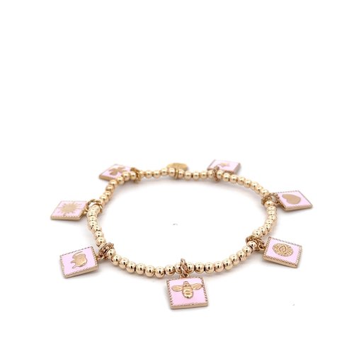 Square hang 7 pink light gold coloured