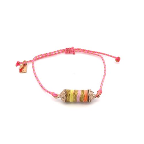 Bus luck charm multi pink goldplated