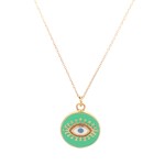 Necklace lucky eye round green light goldplated