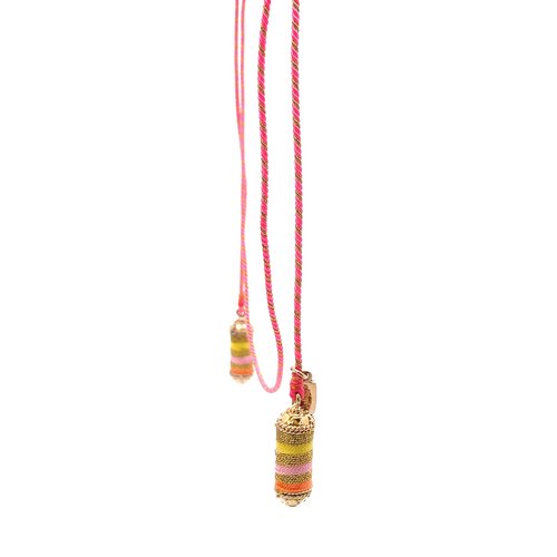 Necklace bus luck charm multi pink goldplated