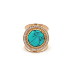 Ring flat stone cc turquoise goldplated