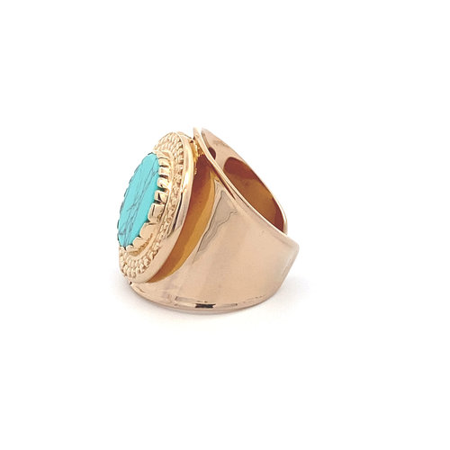 Ring flat stone turquoise goldplated