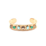 Bangle open multi green blue goldplated