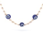 Necklace pearl big eye cobalt gold coloured