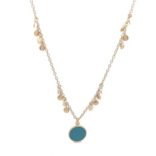 Necklace enamel disc petrol goldplated