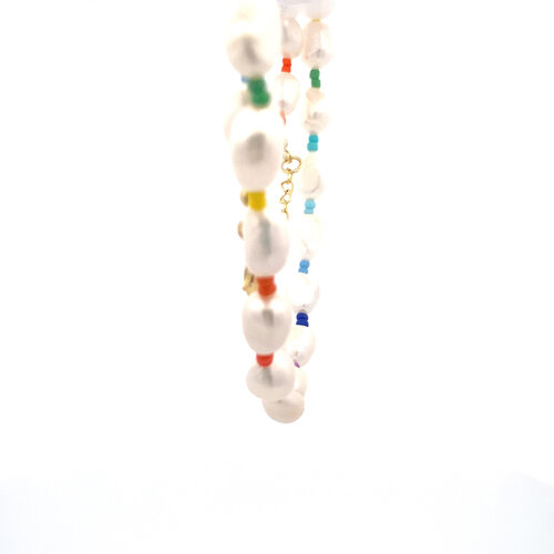 Necklace faux pearl mix multi goldplated