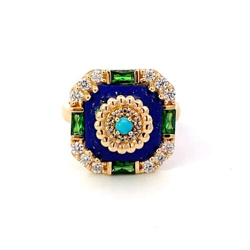 Ring royal square blue goldplated