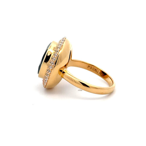 Ring round cc black goldplated