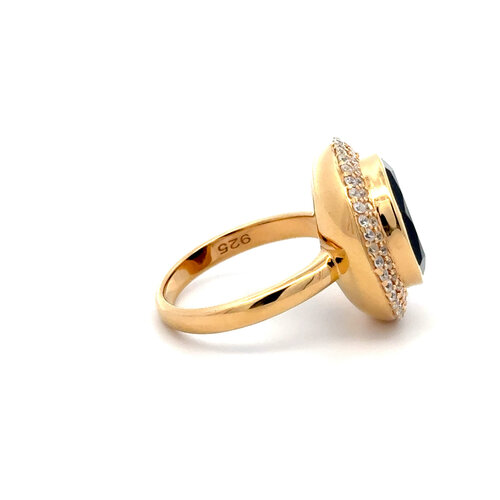 Ring round cc black goldplated