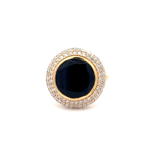 Ring round cc black goldplated